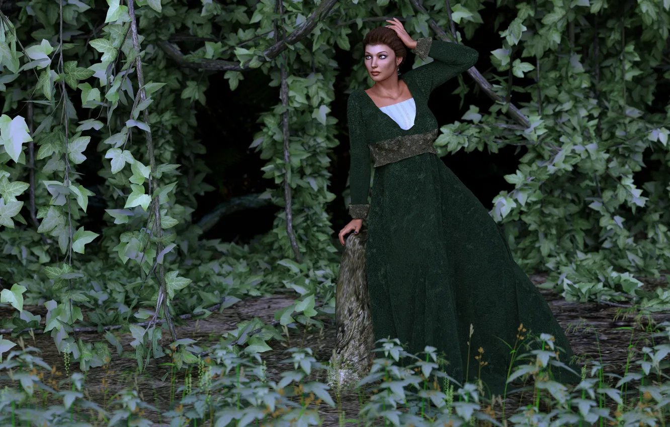 Photo wallpaper woman, plant, ivy