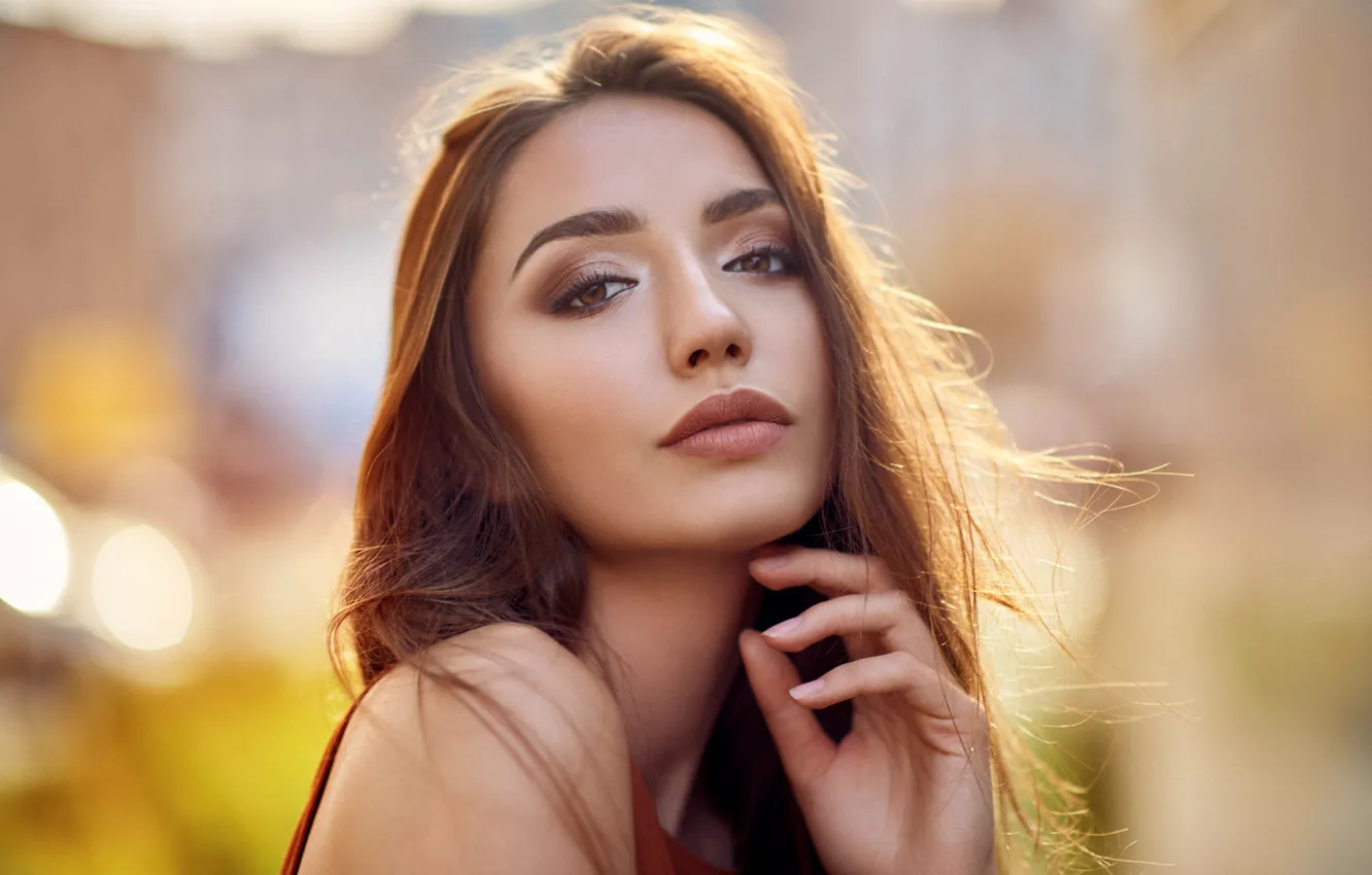 Photo wallpaper the sun, model, portrait, brown hair, beauty, bokeh, Karolina, Ariel Grabowski