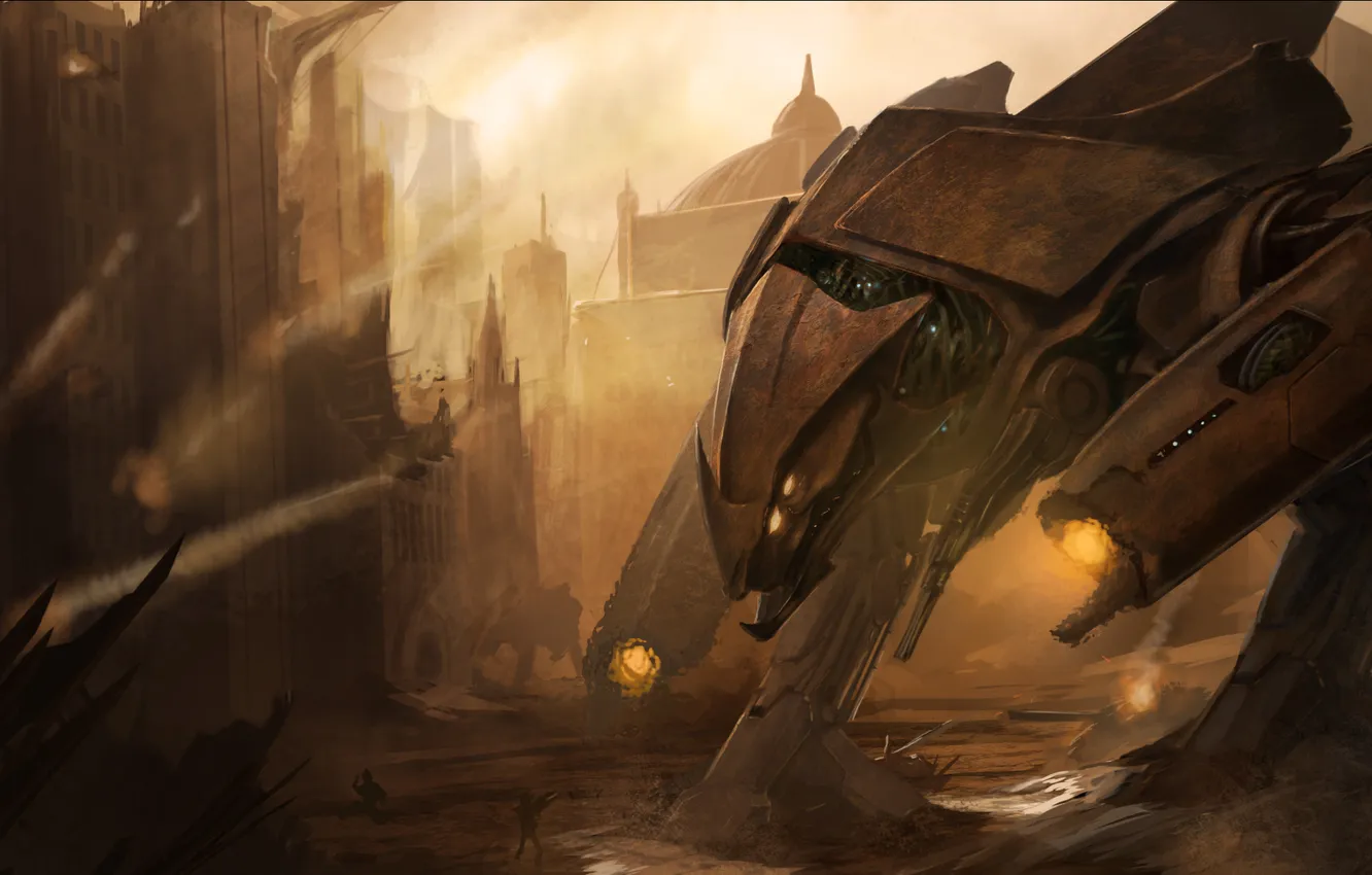 Photo wallpaper machine, the city, weapons, people, robot, art