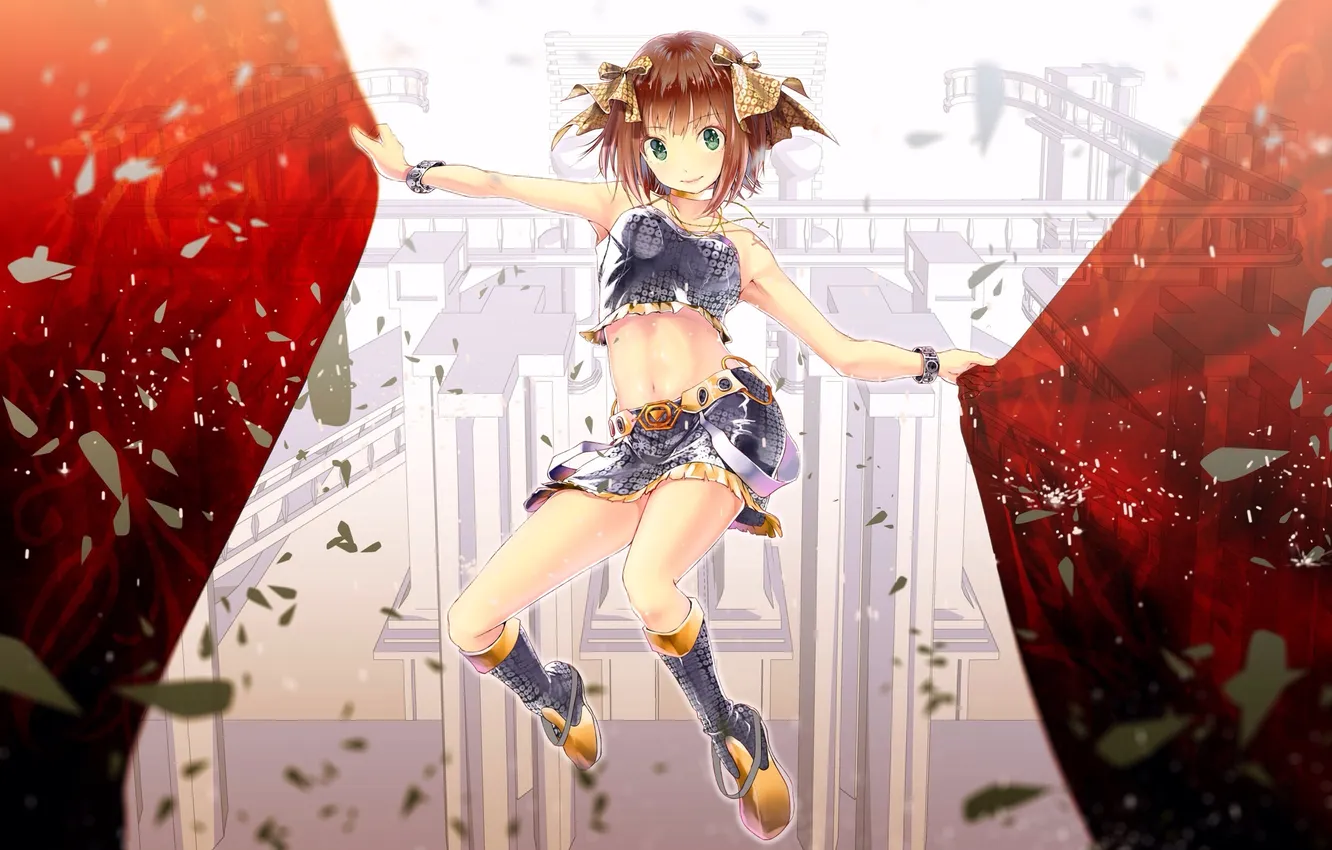 Photo wallpaper anime, art, bow, idolmaster, kopeck piece, mono110, Amami Haruka, Yae