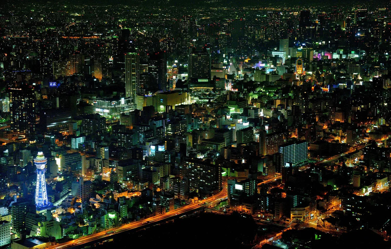 Photo wallpaper light, night, lights, building, home, skyscrapers, Japan, megapolis