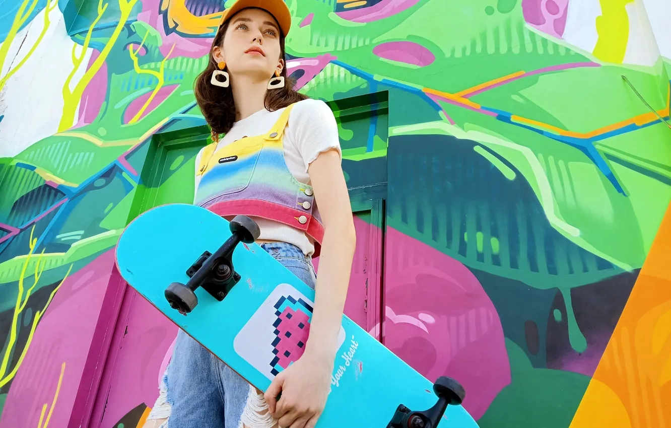 Photo wallpaper girl, Wallpaper, graffiti, wallpaper, girl, skate, graffiti, picture