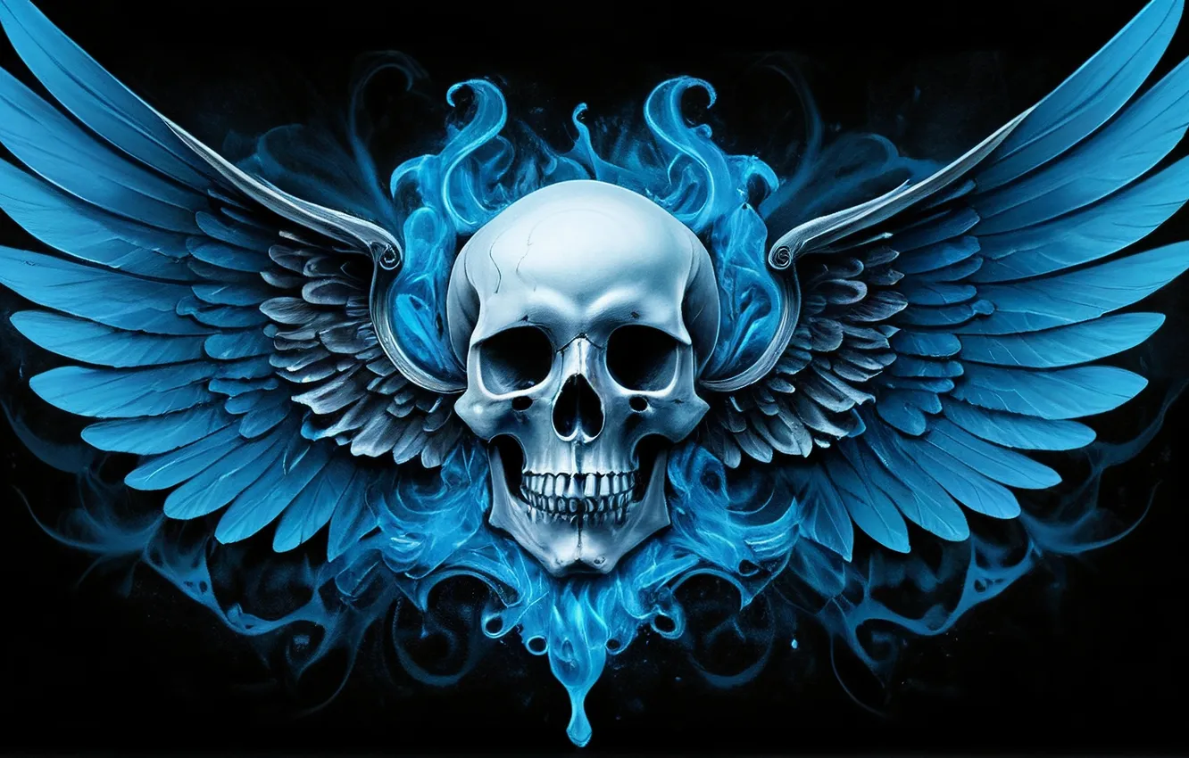 Photo wallpaper smoke, skull, wings, emblem