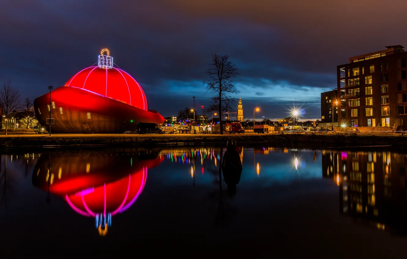 Photo wallpaper lights, the evening, Netherlands, Holland, Groningen, Groningen