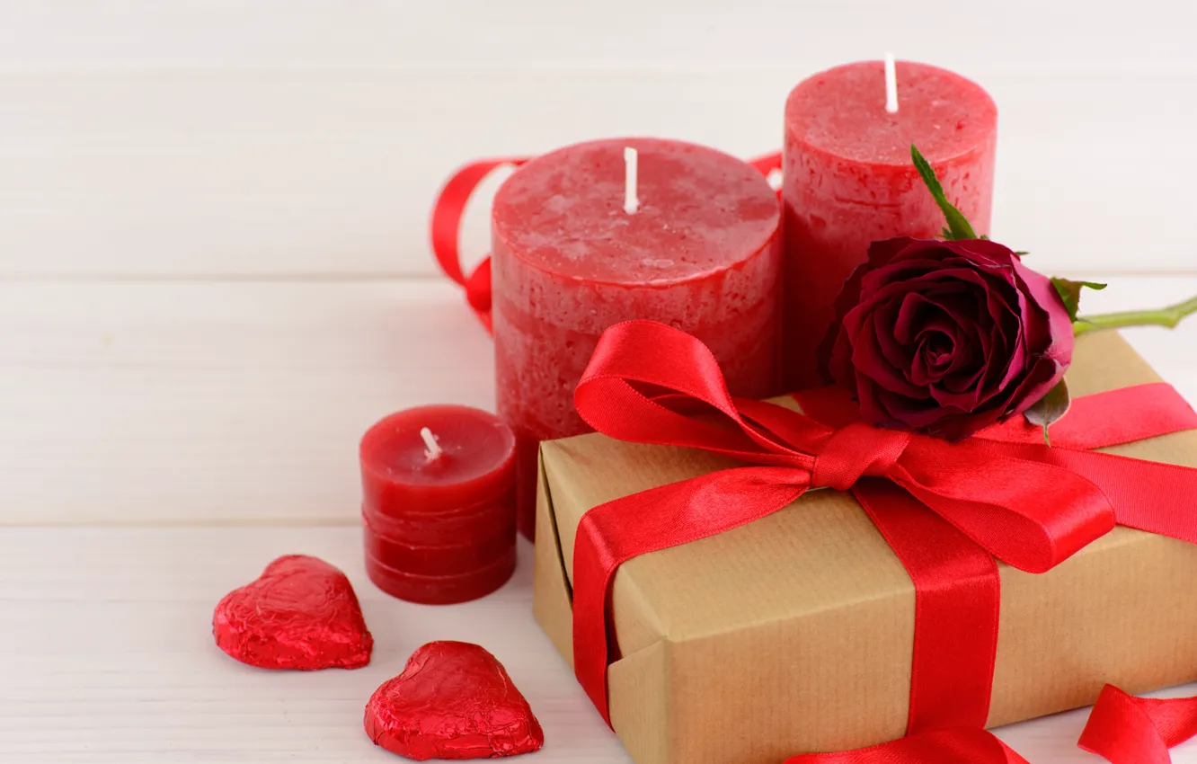 Photo wallpaper love, red, gift, roses, candles, red, love, heart