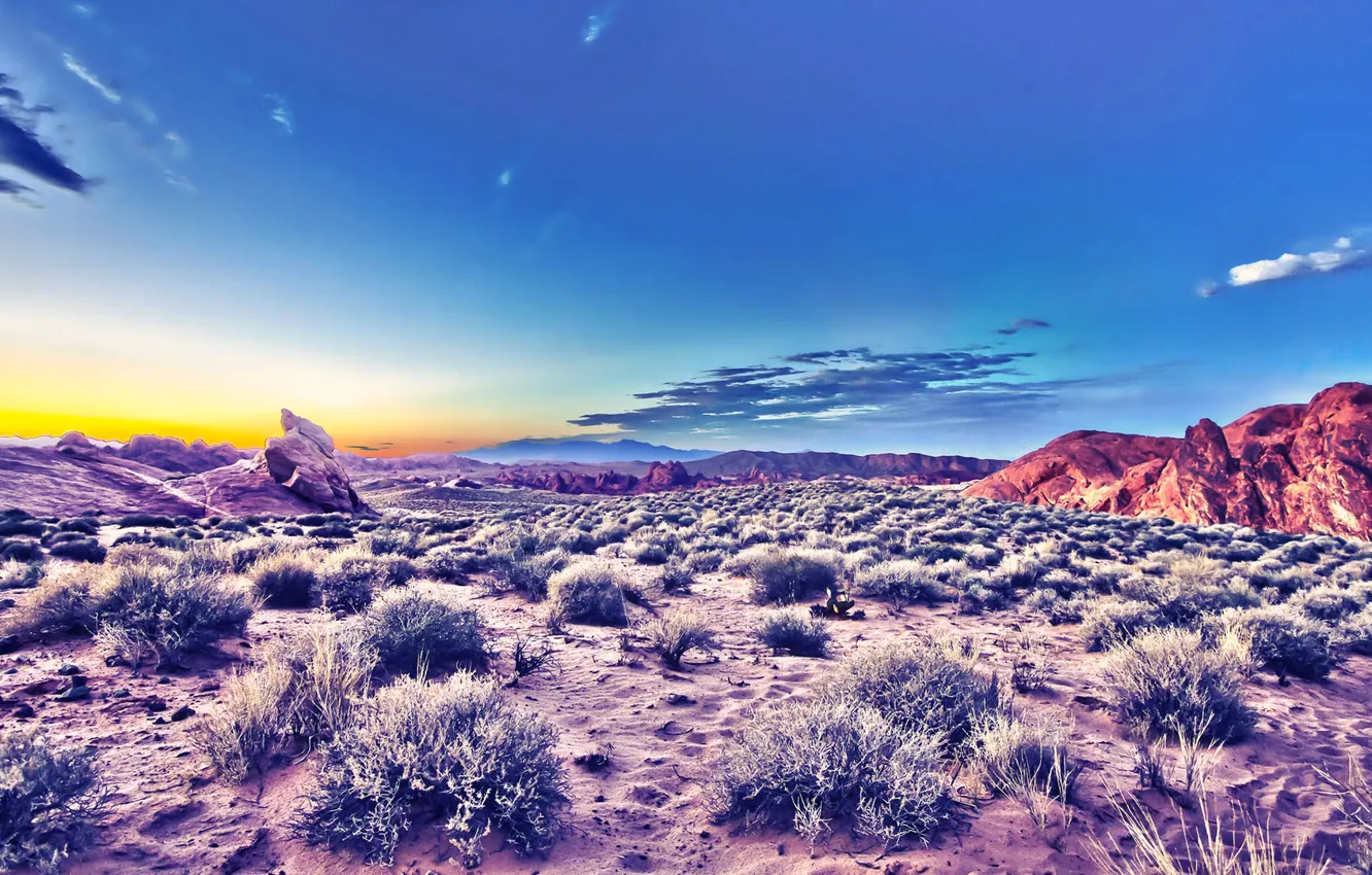 Photo wallpaper the sky, clouds, sunset, mountains