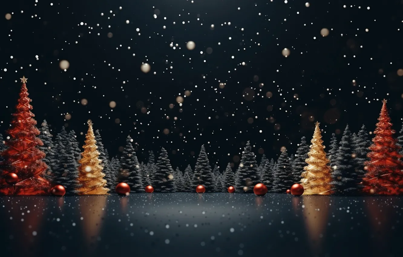 Photo wallpaper tree, new year, Christmas, herringbone, Christmas decorations, AI art, neural network