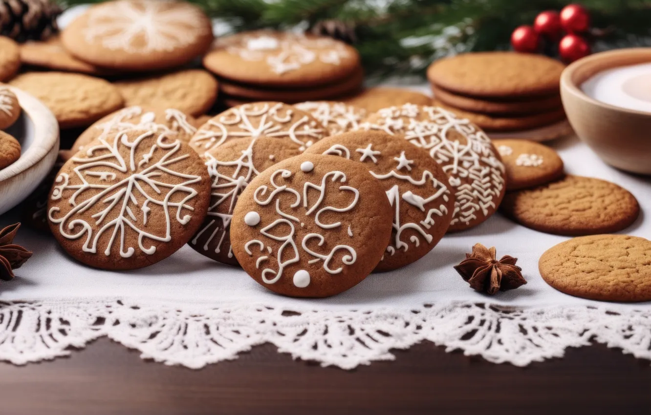 Photo wallpaper snowflakes, table, patterns, Board, cookies, Christmas, New year, cookies