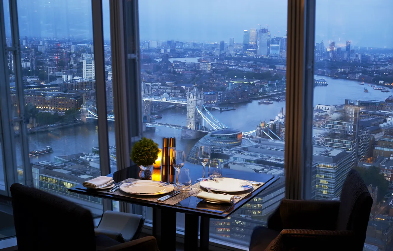 Photo wallpaper table, England, London, restaurant, the view from the top, London, restaurant, Shangri-La Hotel