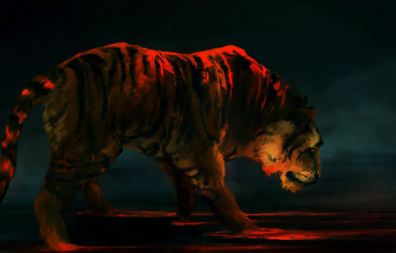 Photo wallpaper tiger, background, predator, art