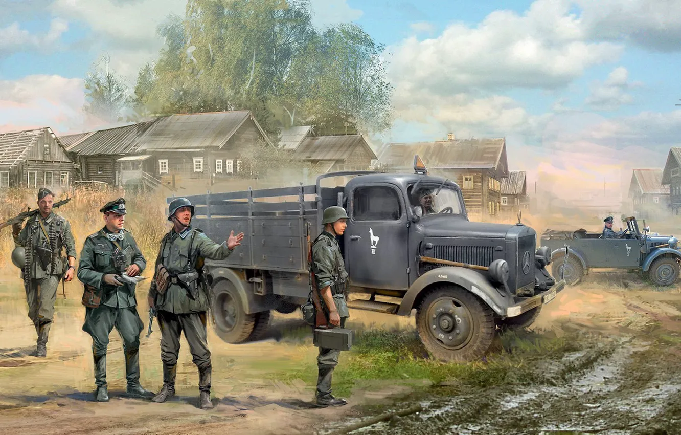 Photo wallpaper Germany, the Wehrmacht, Ivan Hurenko, Car.1, German infantry, L3000S