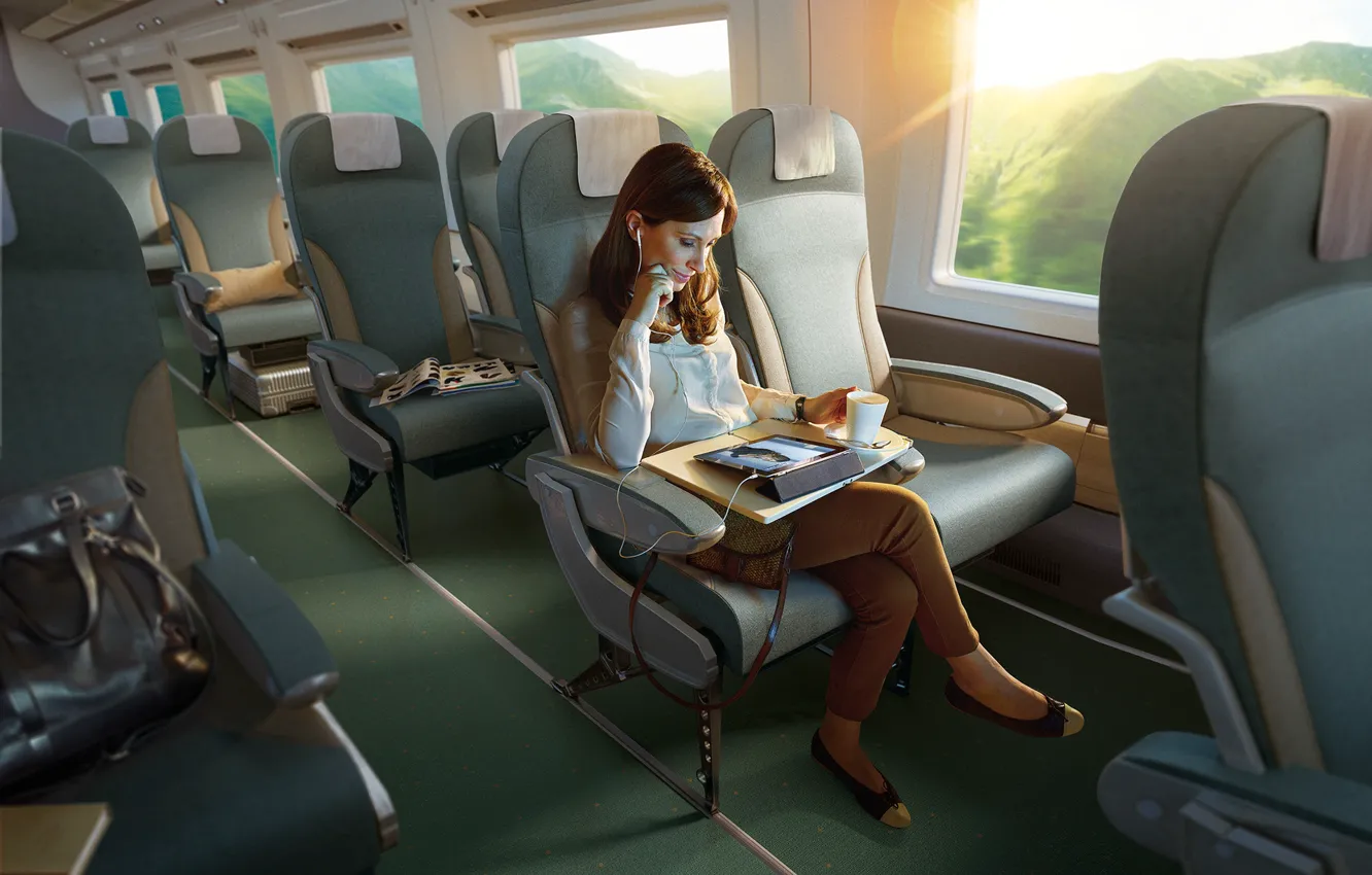 Photo wallpaper stay, SKY GO, salon, woman, chair