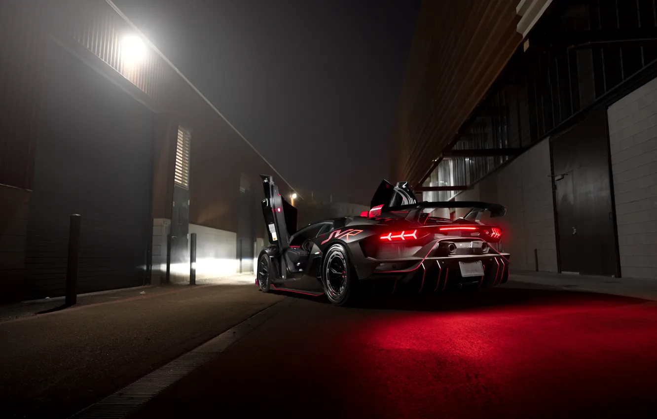 Photo wallpaper Night, Rear view, Aventador