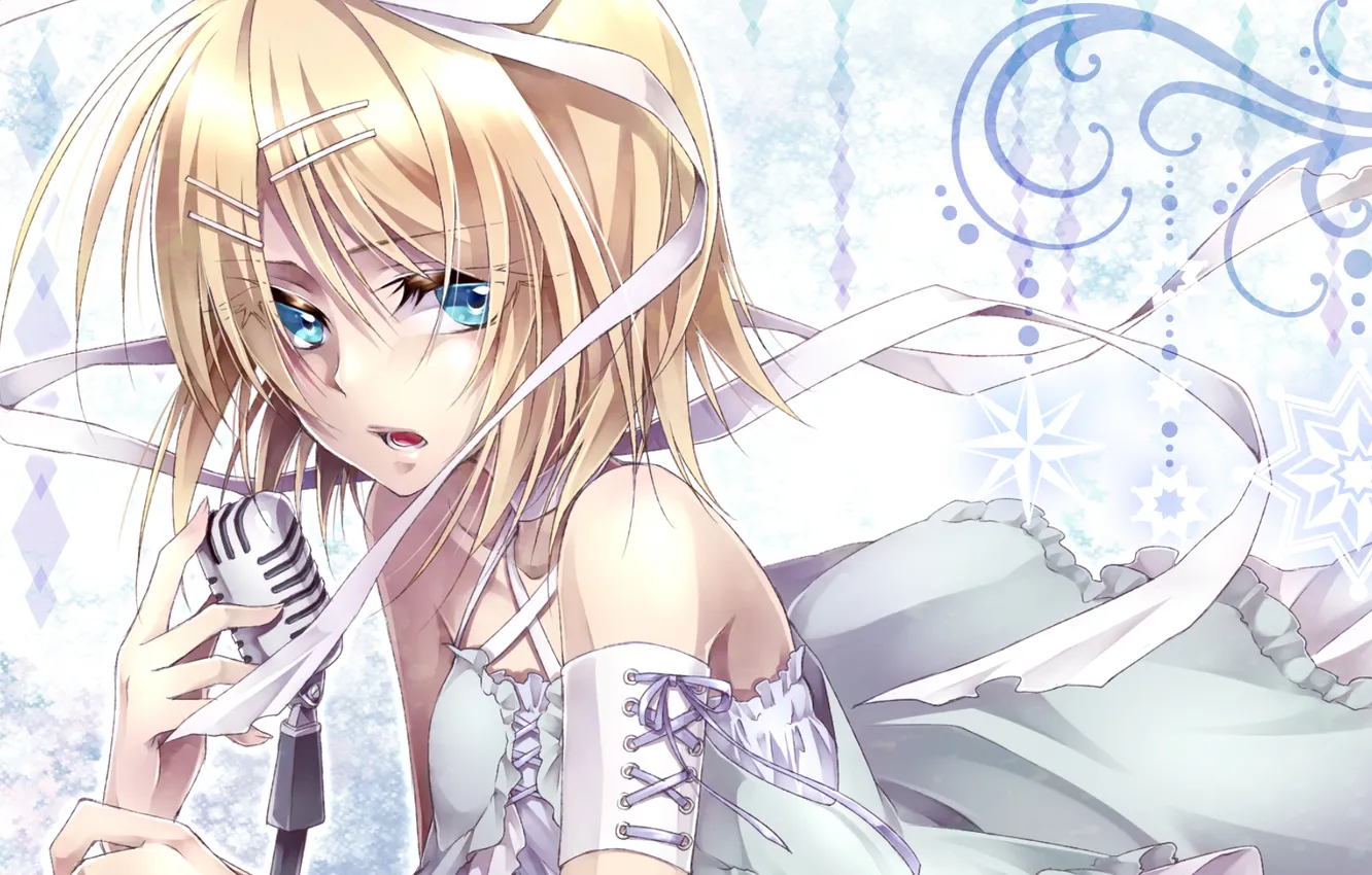 Photo wallpaper look, girl, microphone, vocaloid, kagamine rin, Vocaloid, art, song