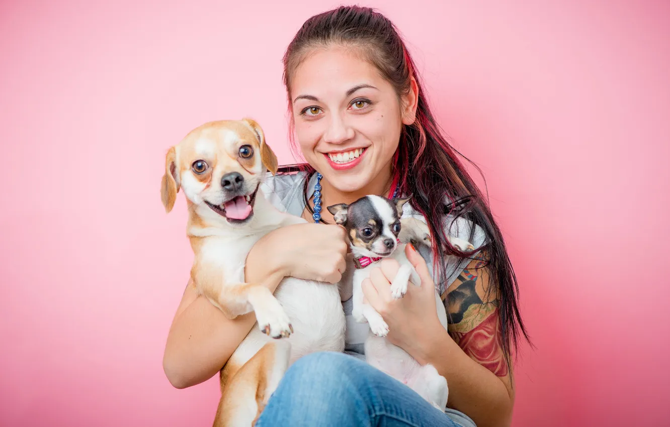 Photo wallpaper girl, mood, dog