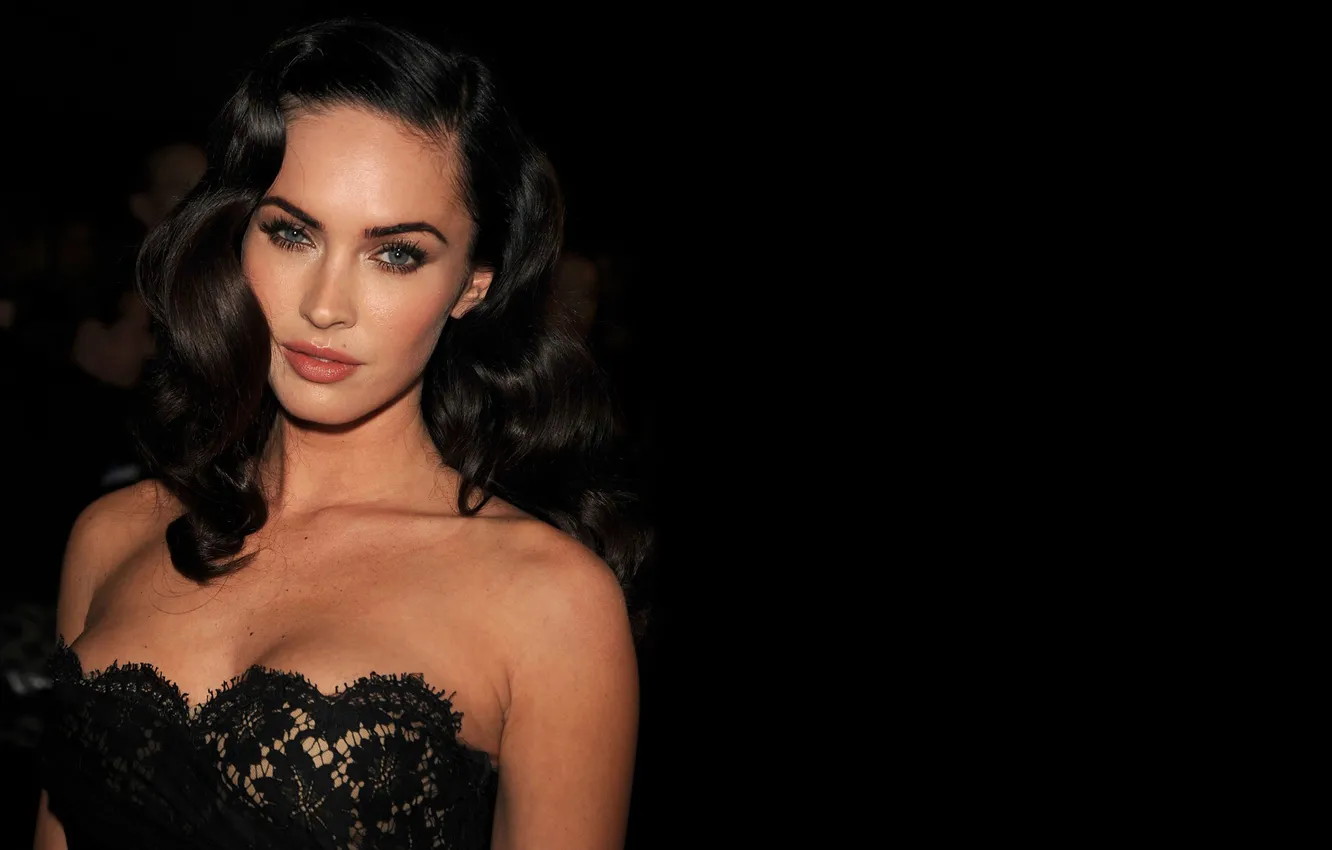 Photo wallpaper Megan Fox, Megan Fox, dress, actress, black background, lace