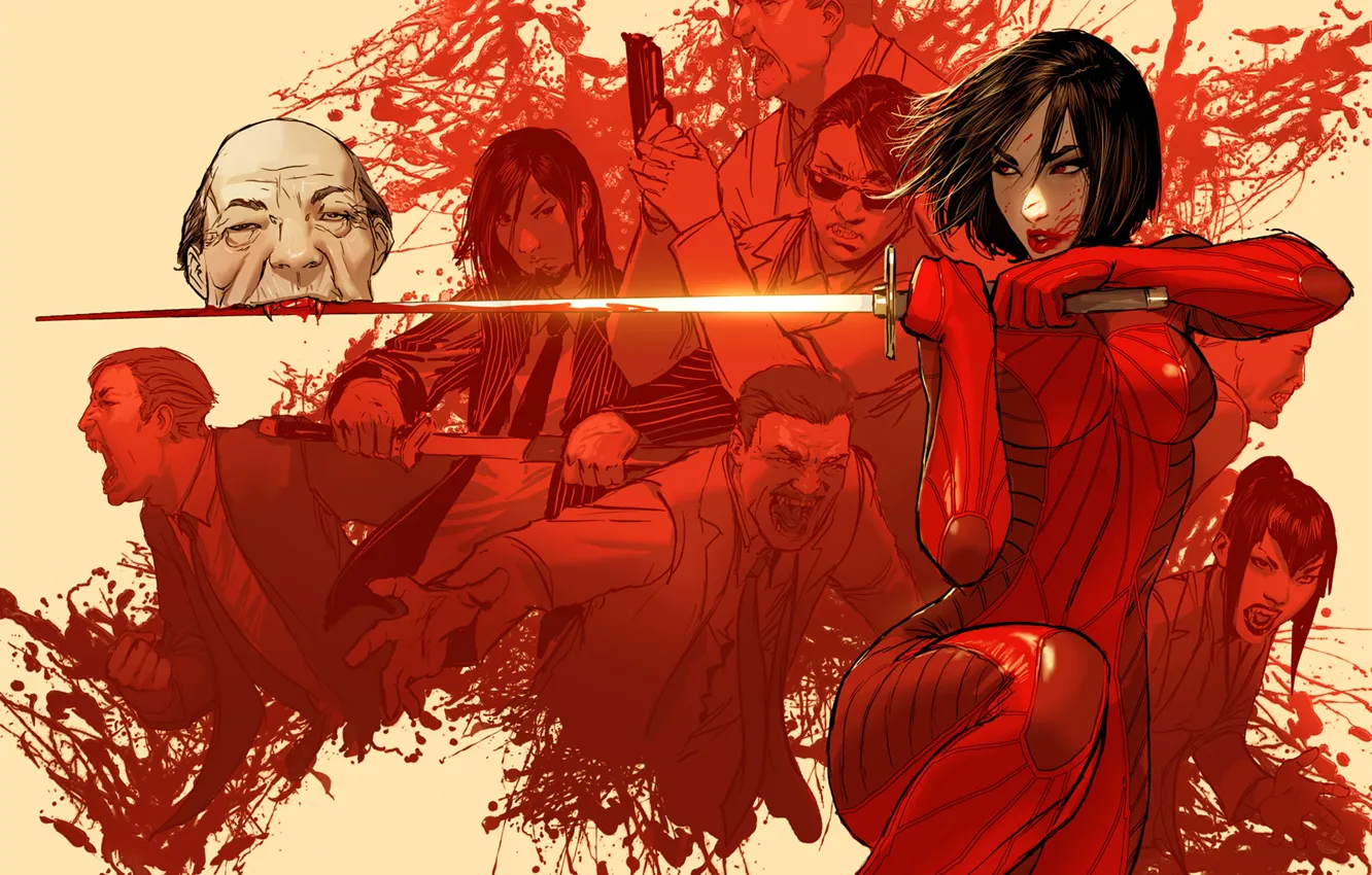 Photo wallpaper head, blood, katana, vampire