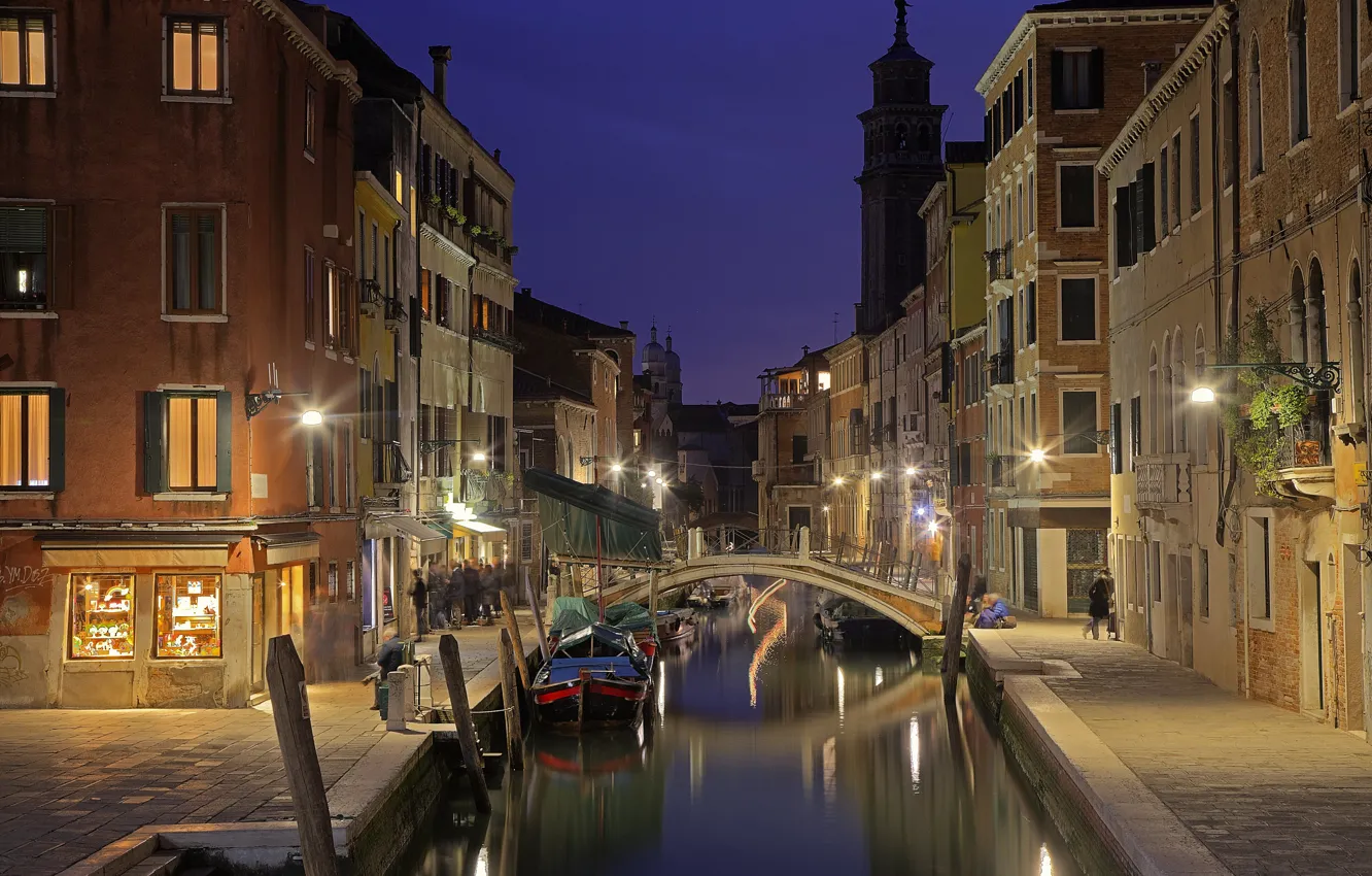 Photo wallpaper bridge, lights, home, Italy, Venice, channel