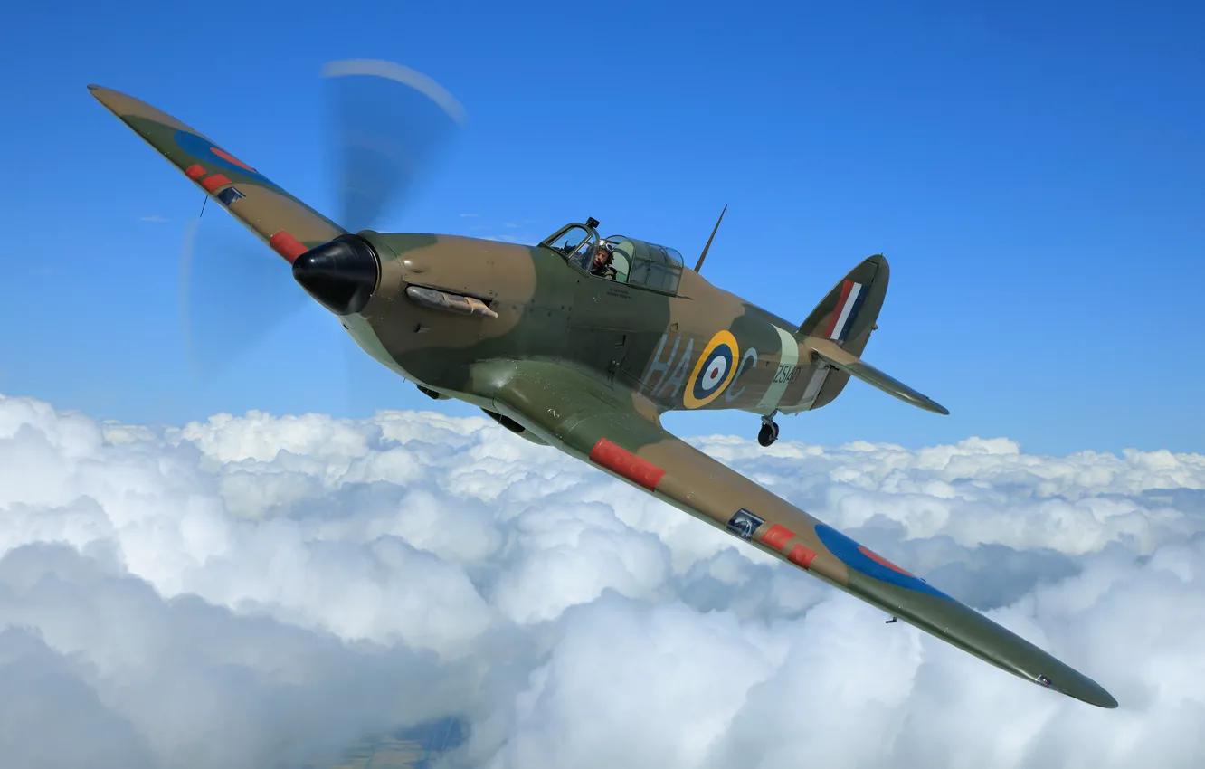 Photo wallpaper Screw, Fighter, Pilot, Hawker Hurricane, Hurricane, RAF, The Second World War, Wing