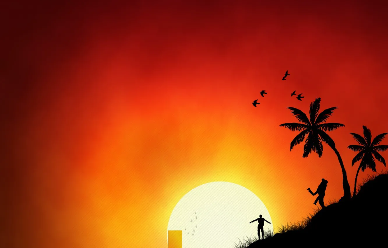 Photo wallpaper the sun, palm trees, people, vector