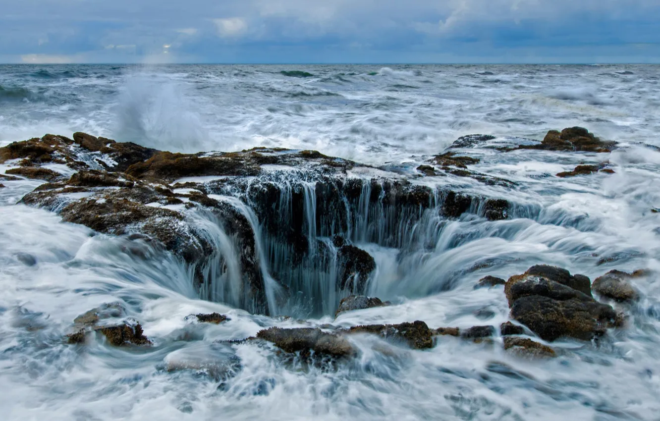 Photo wallpaper USA, waterfalls, tide, funnel, "The Gates of Hell", "Drainpipe of the Pacific Ocean", amazing power, …