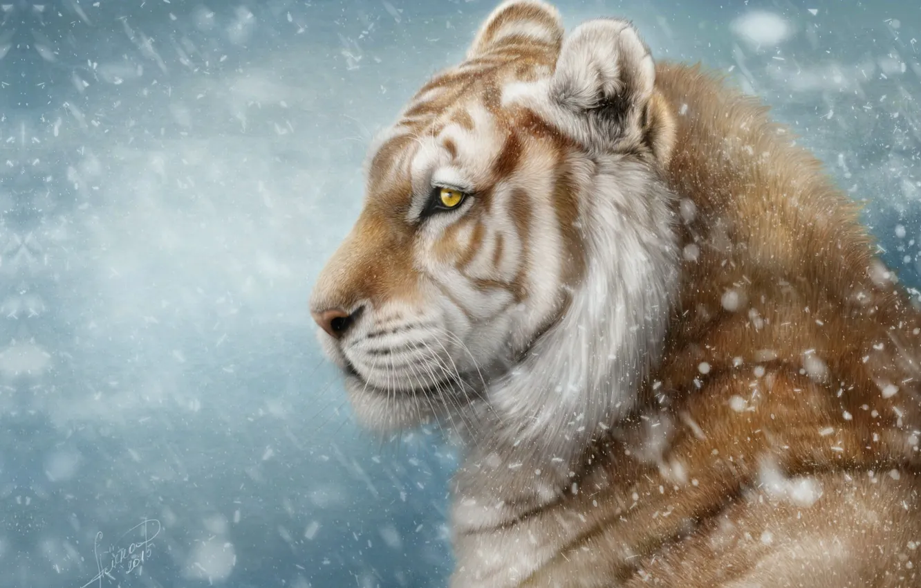 Photo wallpaper winter, snow, tiger, art, Alena Ekaterinburg
