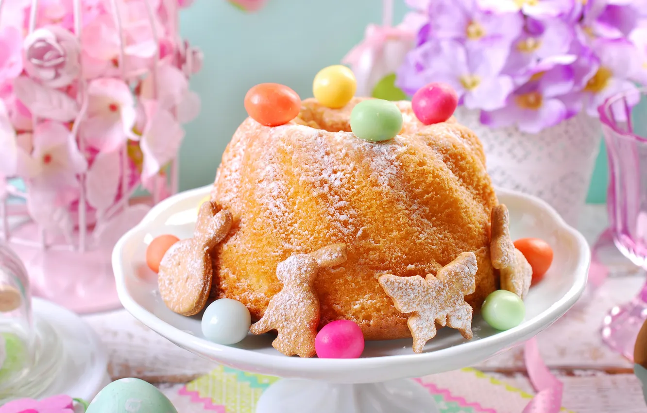 Photo wallpaper flowers, eggs, spring, Easter, flowers, spring, Easter, cupcakes