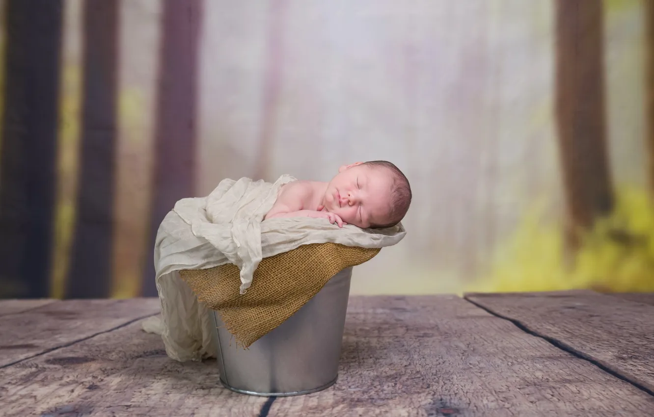 Photo wallpaper background, bucket, baby
