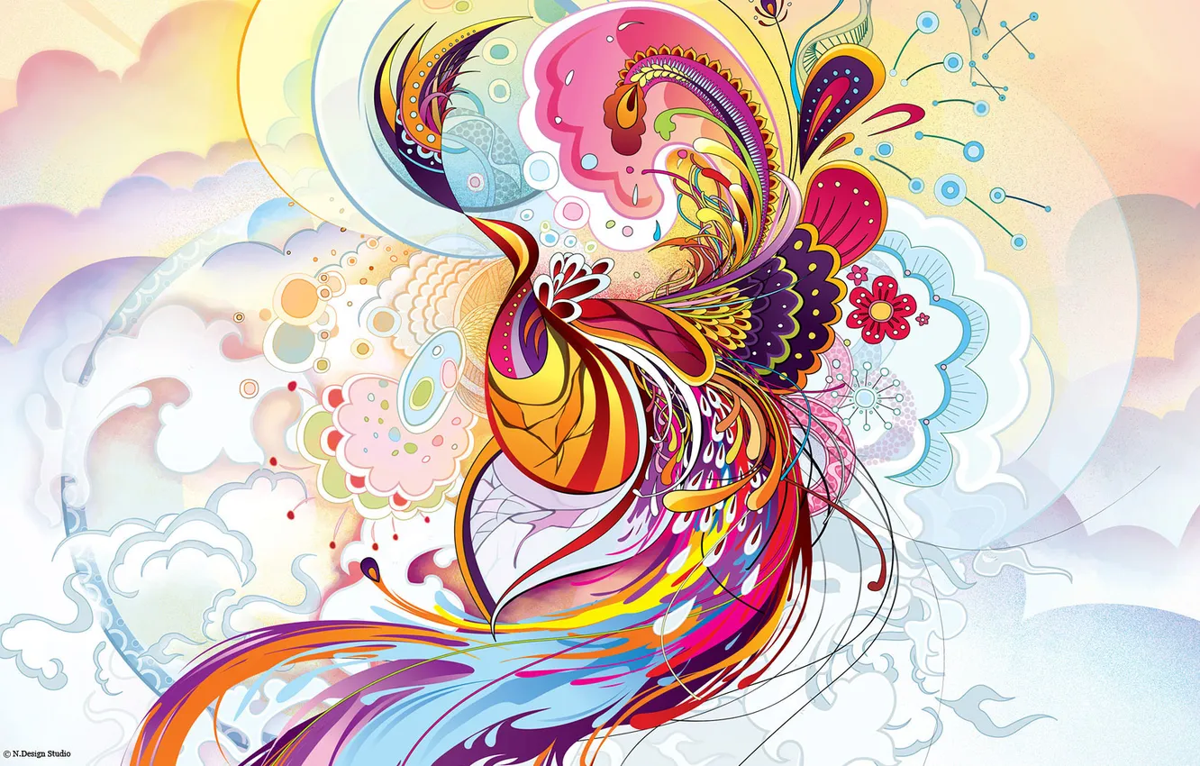 Photo wallpaper flowers, pattern, feathers