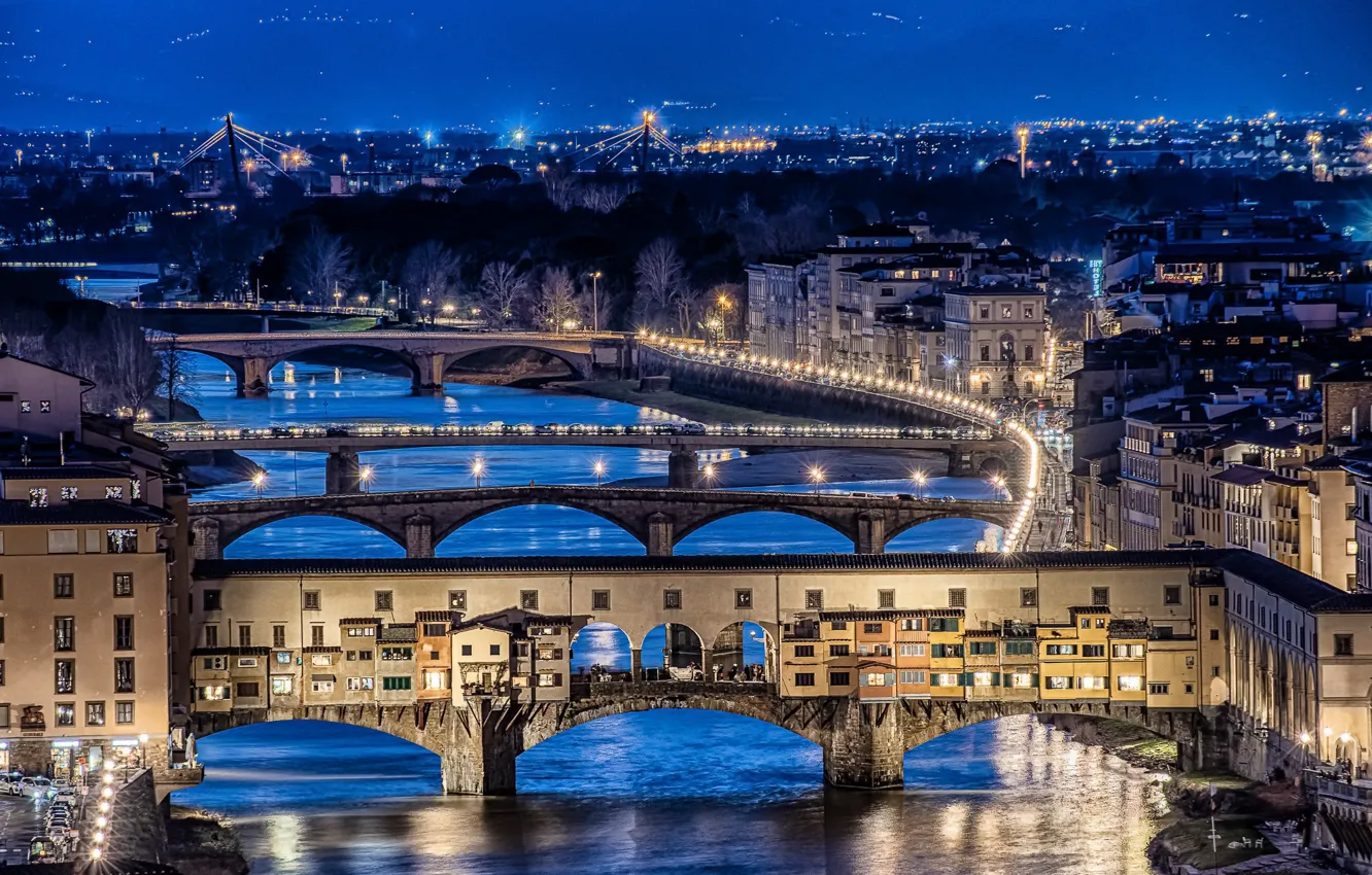 Photo wallpaper city lights, Florence, long exposure