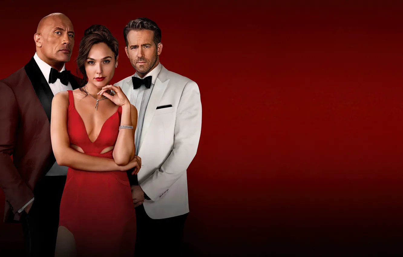 Photo wallpaper look, girl, background, male, Ryan Reynolds, beauty, Dwayne Johnson, Gal Gadot