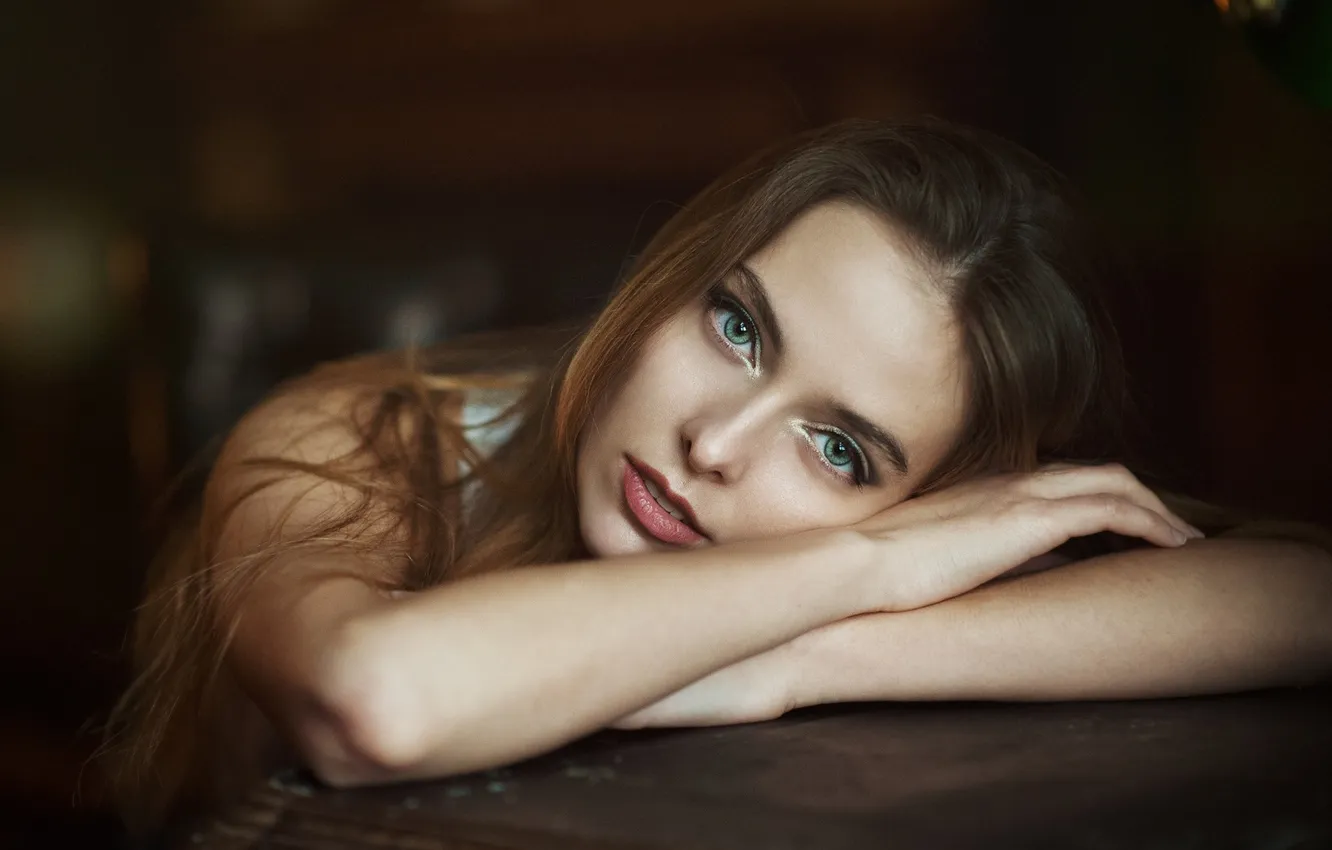 Photo wallpaper eyes, look, girl, portrait, brown hair, Amina Cutinova, Maxim Maximov