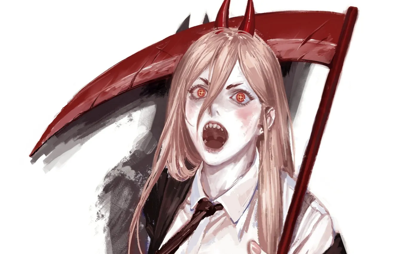 Photo wallpaper Power, red eyes, open mouth, Creek, madness, death scythe, Horny, obsessed