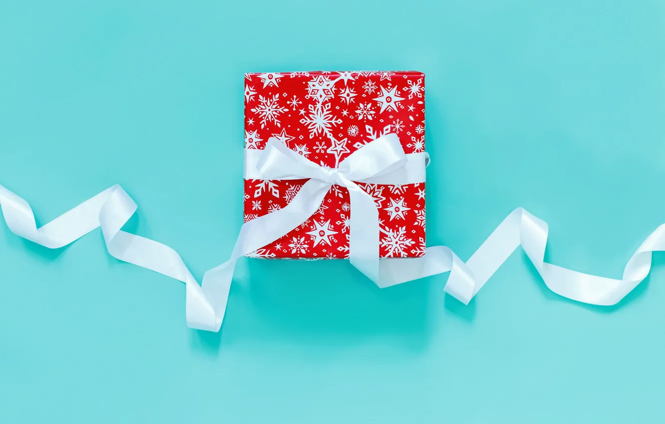 Photo wallpaper winter, white, snowflakes, red, holiday, box, gift, new year
