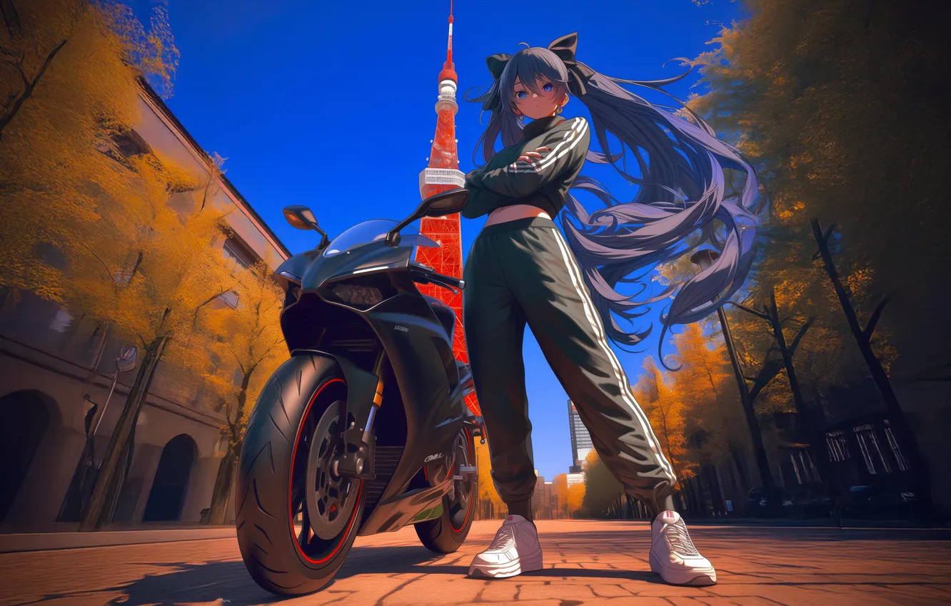Photo wallpaper girl, anime, Adventure, biker