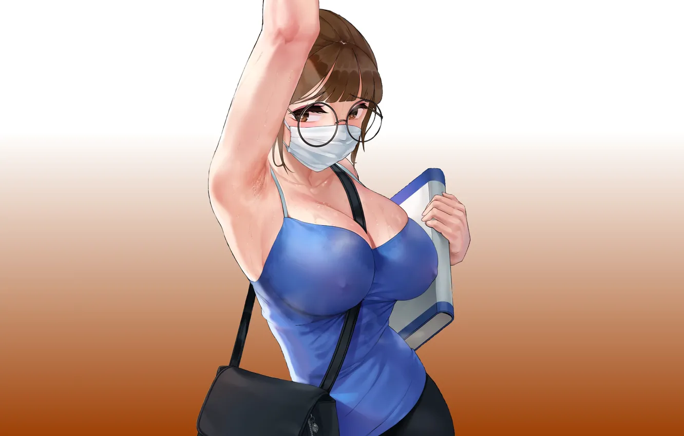 Photo wallpaper girl, sexy, Anime, nipples, boobs, breasts, glasses, mask
