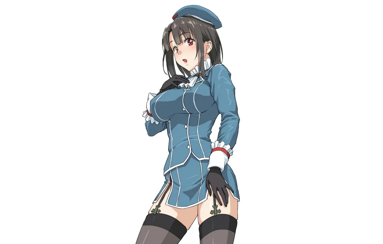 Photo wallpaper girl, sexy, thighhighs, dress, anime, beautiful, red eyes, short hair