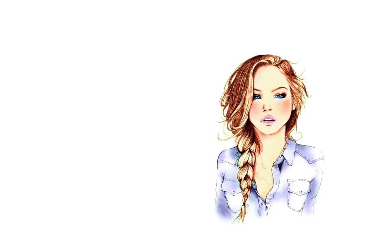 Photo wallpaper girl, Art, long hair, minimalism, blue eyes, braid, face, redhead