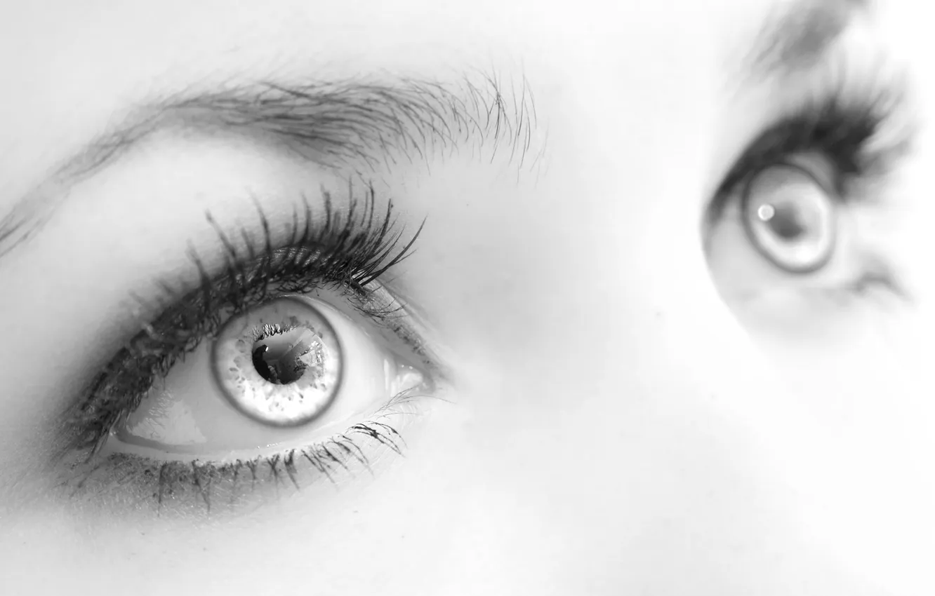 Photo wallpaper eyes, look, girl, black and white