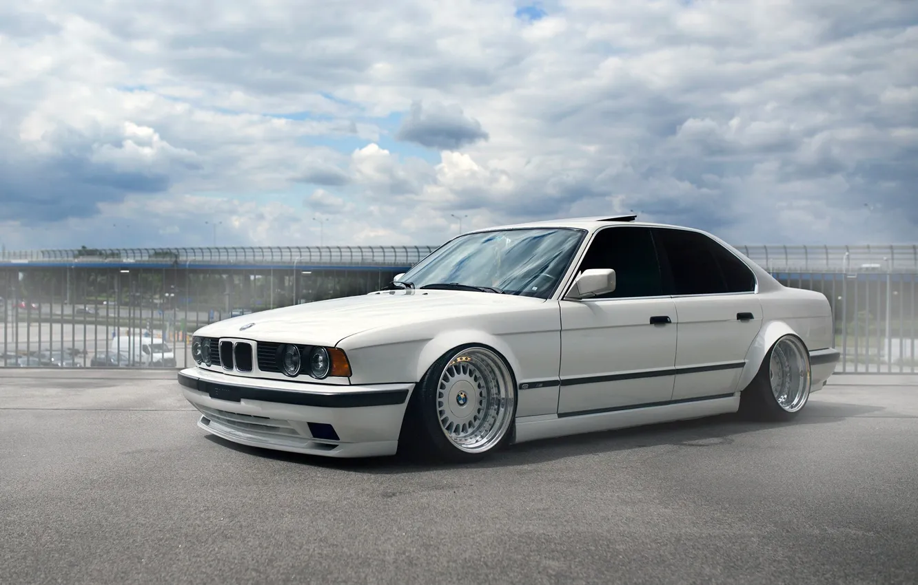 Photo wallpaper white, tuning, BMW, BMW, white, tuning, E34, stance
