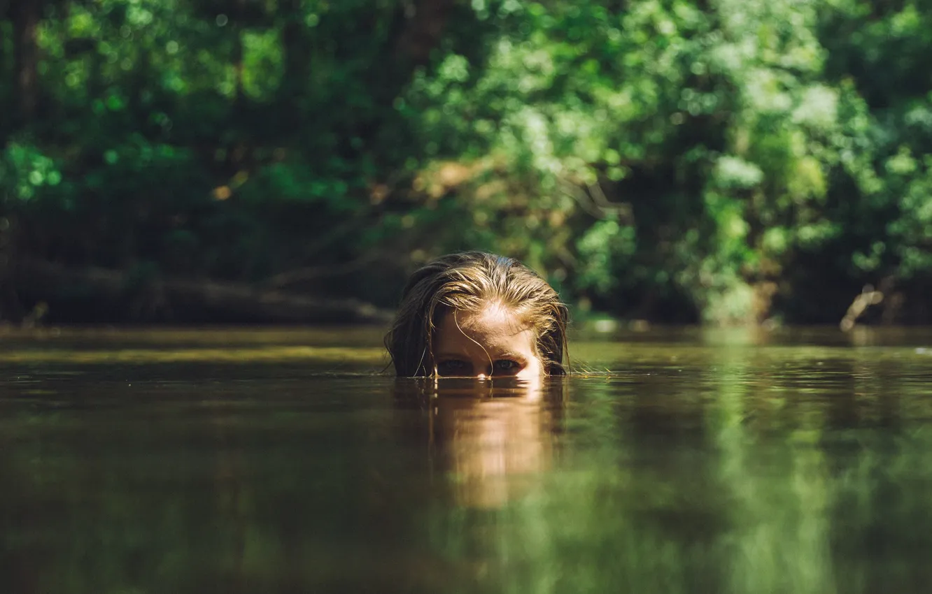 Photo wallpaper look, water, girl, reflection, head