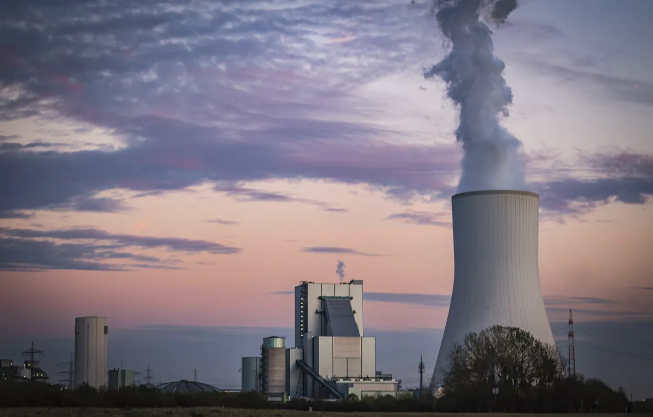 Photo wallpaper the sky, clouds, plant, smoke, architecture