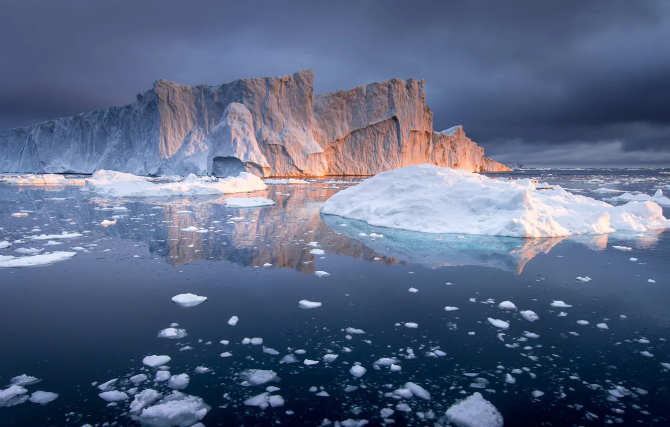 Photo wallpaper ice, the sky, clouds, nature, the ocean, iceberg, ice