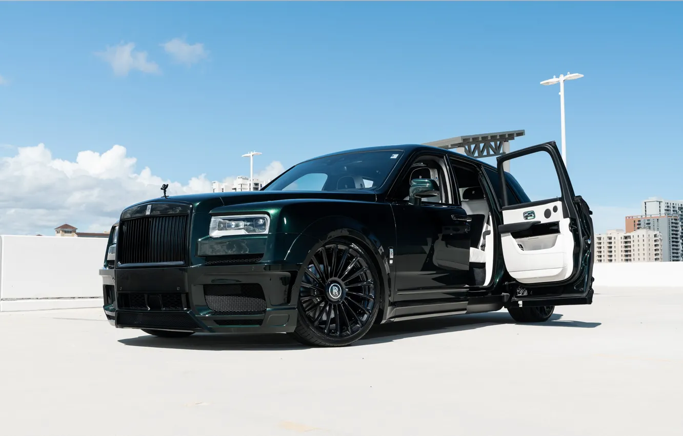 Photo wallpaper Rolls Royce, Green, Cullinan, Rolls Royce Cullinan, Open doors