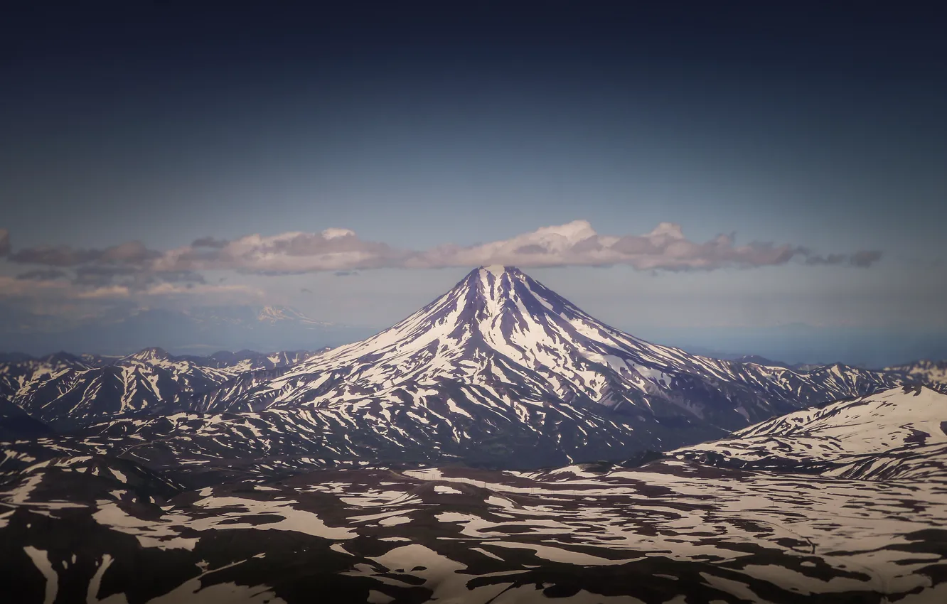 Photo wallpaper the sky, clouds, snow, mountains, horizon, Russia, Kamchatka, Vilyuchinsk