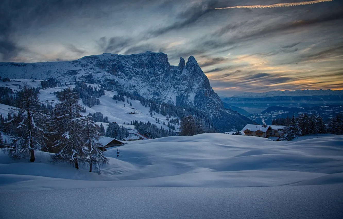 Photo wallpaper winter, snow, mountains, Italy, Italy, Trentino-Alto Adige, Alpe Di Siusi / Seiser Alm