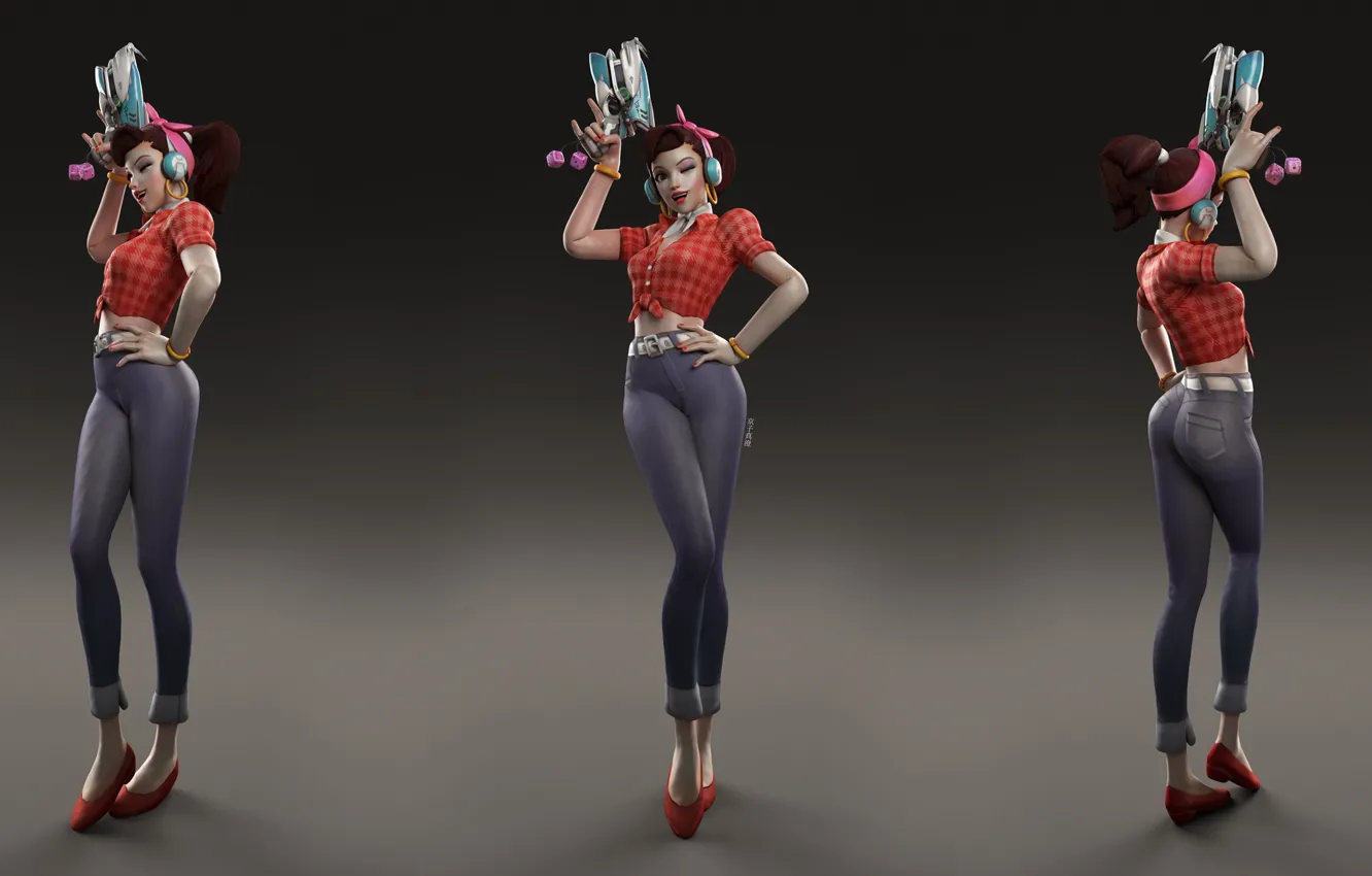 Photo wallpaper girl, weapons, grey background