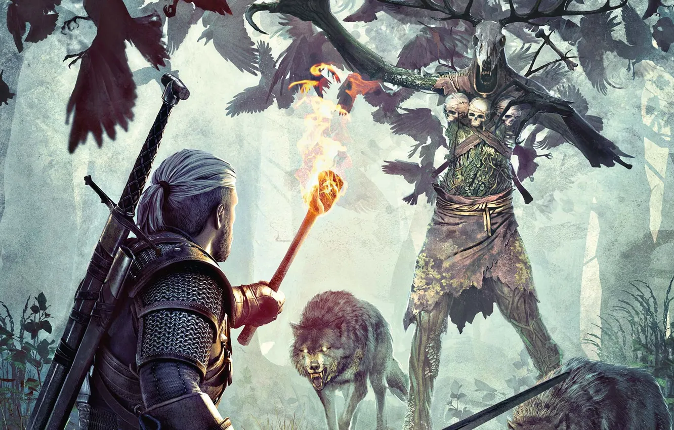 Photo wallpaper forest, skull, wolf, The Witcher, The Witcher 3, Wild Hunt