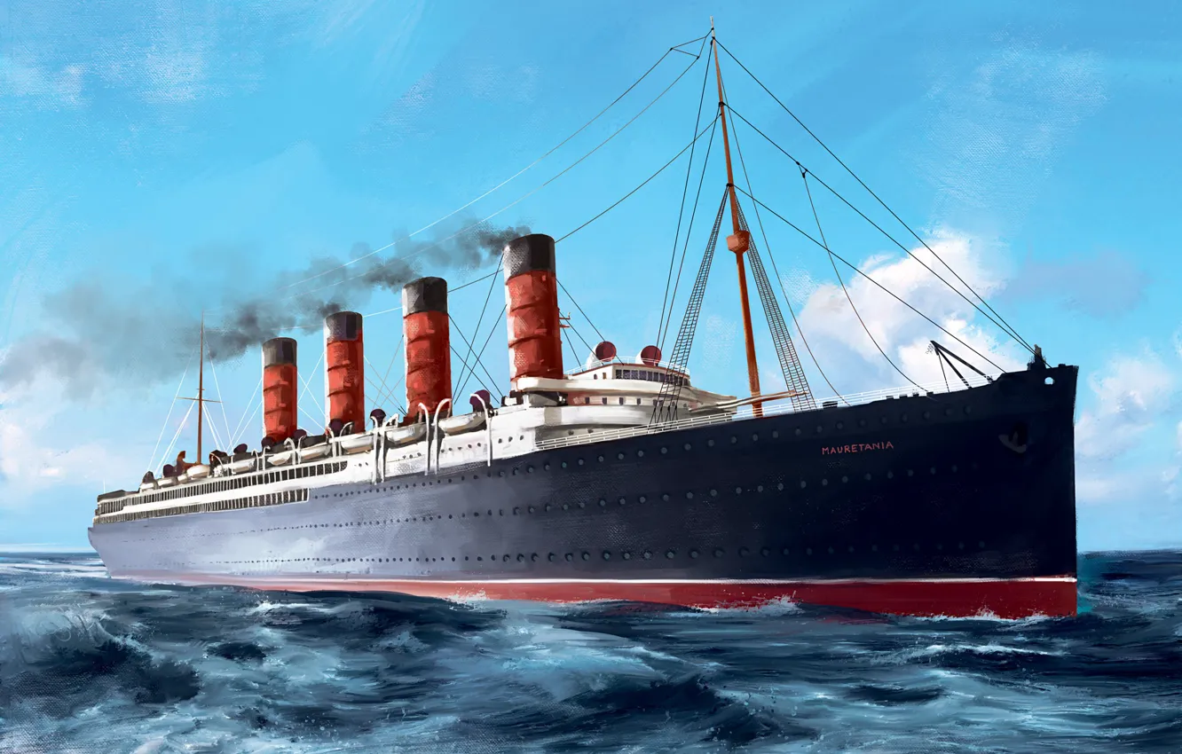 Photo wallpaper wave, ship, Transatlantic Ships, mauretania