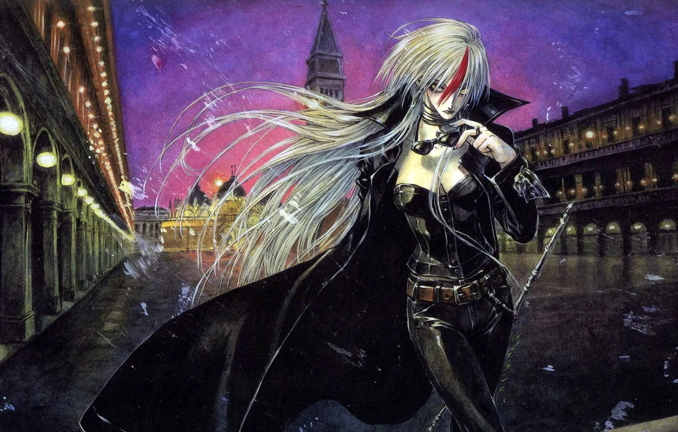 Photo wallpaper girl, night, the city, art, lights, trinity blood, Astharoshe Asran